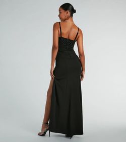Style 05002-8195 Windsor Black Size 0 Wedding Guest A-line Sweetheart Spaghetti Strap Jersey Side slit Dress on Queenly