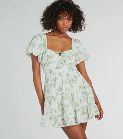 Style 05101-3217 Windsor Green Size 8 Print Sleeves Jersey Flare Cocktail Dress on Queenly