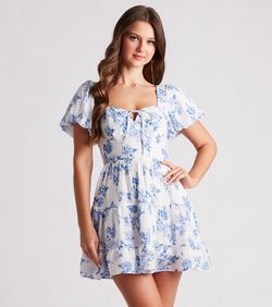 Style 05101-2966 Windsor Blue Size 0 Pattern Mini Print Cocktail Dress on Queenly