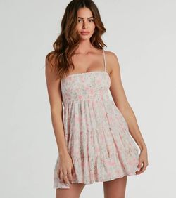 Style 05102-5470 Windsor Pink Size 4 Spaghetti Strap Floral 05102-5470 Sorority Cocktail Dress on Queenly