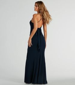 Style 05002-8290 Windsor Blue Size 12 Spaghetti Strap Plus Size Mermaid Side slit Dress on Queenly