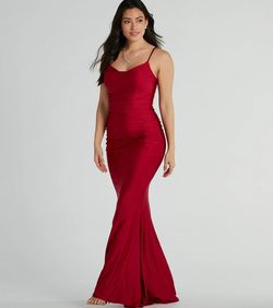 Style 05002-8063 Windsor Red Size 0 Sequined Prom Tall Height Mermaid Dress on Queenly