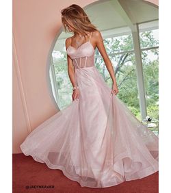 Style 05002-8061 Windsor Pink Size 6 Prom Ball Gown Floor Length Sheer Satin Straight Dress on Queenly