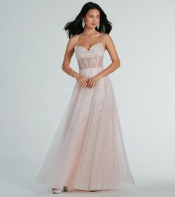 Style 05002-8061 Windsor Pink Size 8 Quinceanera Floor Length Corset Sheer Straight Dress on Queenly