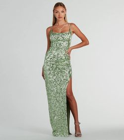 Style 05002-8409 Windsor Green Size 0 Party Satin Jersey Side slit Dress on Queenly