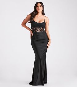 Style 05002-7207 Windsor Black Size 4 Lace Tall Height Padded Floor Length Mermaid Dress on Queenly