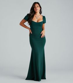 Style 05002-7433 Windsor Green Size 4 Square Neck Floor Length Bridesmaid Mermaid Dress on Queenly