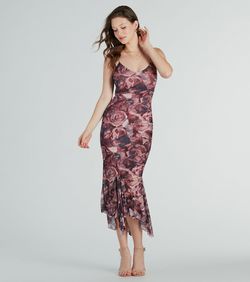 Style 05101-2987 Windsor Red Size 4 Print Spaghetti Strap Floral Sorority Cocktail Dress on Queenly