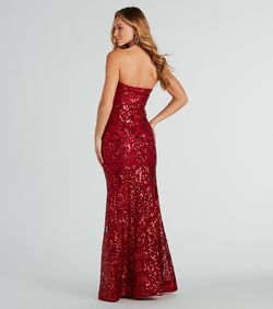 Style 05002-7937 Windsor Gold Size 8 Strapless Prom Sequined Mermaid Dress on Queenly
