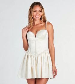 Style 05001-1972 Windsor White Size 12 Bustier Bachelorette Tall Height Mini Cocktail Dress on Queenly