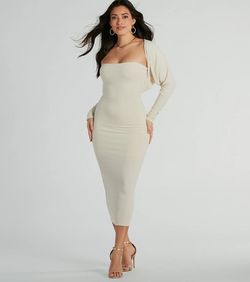Style 05102-5599 Windsor White Size 8 Jersey Engagement Fitted Cocktail Dress on Queenly