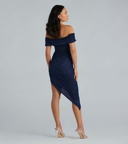Style 05101-2841 Windsor Blue Size 4 Wedding Guest Shiny Mini Homecoming Side slit Dress on Queenly