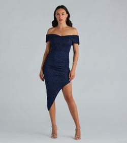Style 05101-2841 Windsor Blue Size 4 Shiny Side slit Dress on Queenly