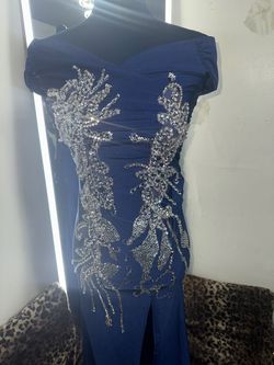 Fashion Nova Blue Size 8 Black Tie Floor Length Side slit Dress on Queenly
