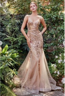 Andrea & Leo Couture Gold Size 6 Jersey Quinceanera Mermaid Dress on Queenly