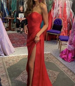 Jovani Red Size 2 Floor Length Side slit Dress on Queenly