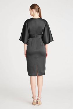 Style 1-1017280736-1498 THEIA Black Size 4 V Neck Satin Free Shipping Cocktail Dress on Queenly