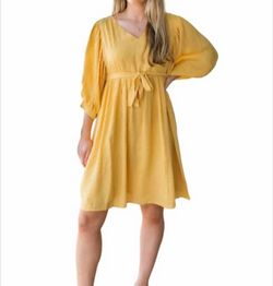 Style 1-140313861-2791 MOLLY BRACKEN Yellow Size 12 Long Sleeve Sleeves Cocktail Dress on Queenly