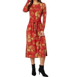 Style 1-1852699410-2696 Johnny Was Red Size 12 Sleeves Spandex Long Sleeve Jersey Floral Cocktail Dress on Queenly