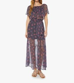 Style 1-18753709-2901 natalie martin Purple Size 8 Floral Sheer Straight Dress on Queenly