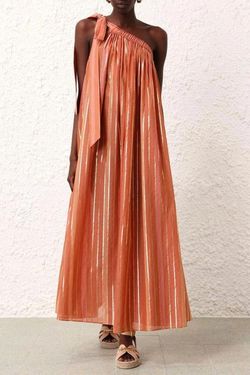 Style 1-2061232128-649 Zimmermann Brown Size 2 One Shoulder Belt Straight Dress on Queenly
