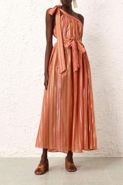Style 1-2061232128-649 Zimmermann Brown Size 2 One Shoulder Belt Straight Dress on Queenly