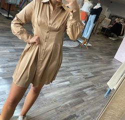 Style 1-2082659348-2793 mittoshop Brown Size 12 High Neck Mini Casual Tall Height Cocktail Dress on Queenly