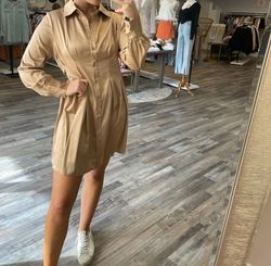 Style 1-2082659348-3472 mittoshop Brown Size 4 High Neck Mini Casual Tall Height Cocktail Dress on Queenly
