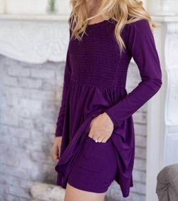 Style 1-212027345-2696 White Birch Purple Size 12 Long Sleeve Mini Cocktail Dress on Queenly
