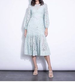 Style 1-2193766846-3855 Karina Grimaldi Blue Size 0 Lace Long Sleeve Cocktail Dress on Queenly