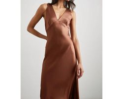 Style 1-3067736019-2696 Rails Brown Size 12 Shiny Satin Side Slit Cocktail Dress on Queenly