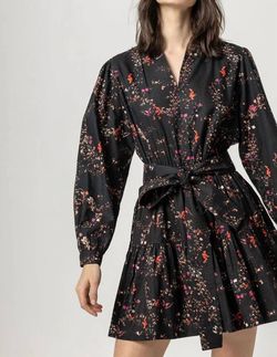 Style 1-3300345584-2791 Lilla P Black Size 12 Long Sleeve Floral Mini Cocktail Dress on Queenly