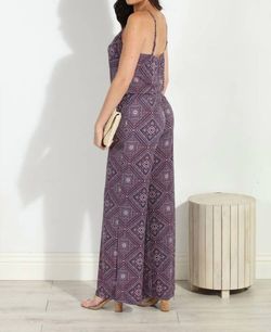 Style 1-3301384305-3236 Veronica M Purple Size 4 Print Spandex Jumpsuit Dress on Queenly
