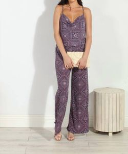 Style 1-3301384305-3236 Veronica M Purple Size 4 Print Spandex Jumpsuit Dress on Queenly