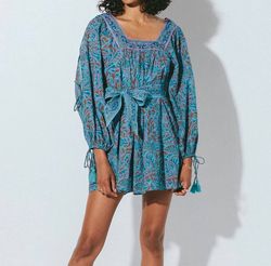Style 1-352816325-3236 Cleobella Blue Size 4 Print Sleeves Pockets Cocktail Dress on Queenly