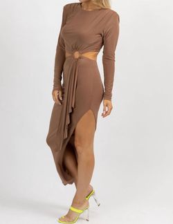 Style 1-3599562065-2696 Win Win Apparel Brown Size 12 Polyester Free Shipping Side Slit Cocktail Dress on Queenly