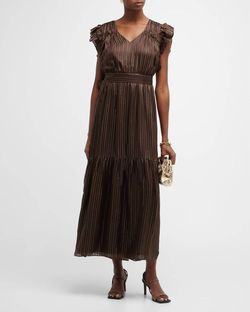 Style 1-4061215502-3471 Marie Oliver Brown Size 4 Free Shipping Silk Black Tie Straight Dress on Queenly