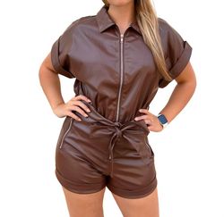 Style 1-4249705453-2791 day + moon Brown Size 12 Pockets Mini Jumpsuit Dress on Queenly