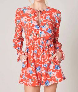 Style 1-4266900754-3011 SUGARLIPS Red Size 8 Floral Polyester Long Sleeve Jumpsuit Dress on Queenly