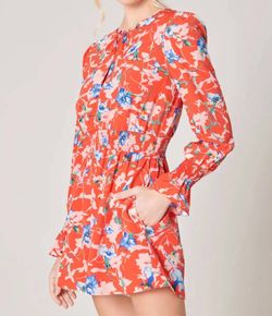 Style 1-4266900754-3471 SUGARLIPS Red Size 4 Keyhole Floral Long Sleeve Jumpsuit Dress on Queenly