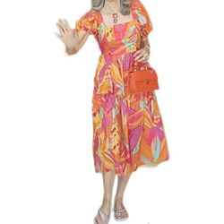 Style 1-558558700-2696 Crystal Sky Orange Size 12 Plus Size Floral Cocktail Dress on Queenly