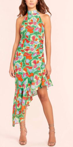 Style 1-868487873-2696 Amanda Uprichard Green Size 12 Plus Size High Low Floral Halter Side slit Dress on Queenly