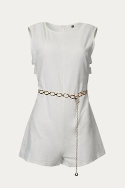 Style 1-912217109-2901 ChicPier White Size 8 Engagement Bridal Shower Belt Bachelorette Jumpsuit Dress on Queenly