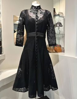 Style 1-96224686-1498 Byron Lars Black Size 4 Wednesday Lace 1-96224686-1498 High Neck Cocktail Dress on Queenly