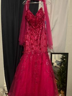 Cinderella Divine Pink Size 6 Jersey Floor Length Plunge Mermaid Dress on Queenly