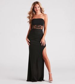 Windsor Black Size 12 Floor Length Jersey Side slit Dress on Queenly