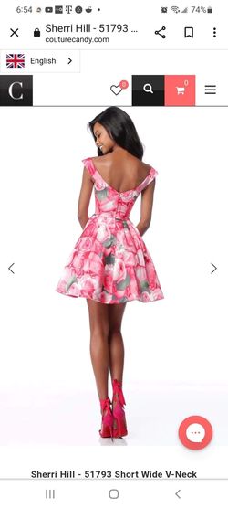 Sherri Hill Pink Size 0 Mini Print V Neck Cocktail Dress on Queenly
