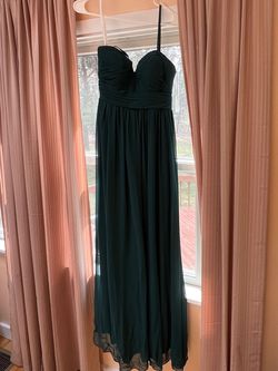 Azazie Green Size 4 Tulle Jersey Plunge Floor Length A-line Dress on Queenly