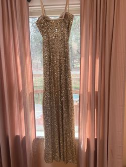 La Femme Gold Size 4 Prom Strapless Side slit Dress on Queenly
