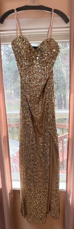La Femme Gold Size 4 Jersey Side slit Dress on Queenly
